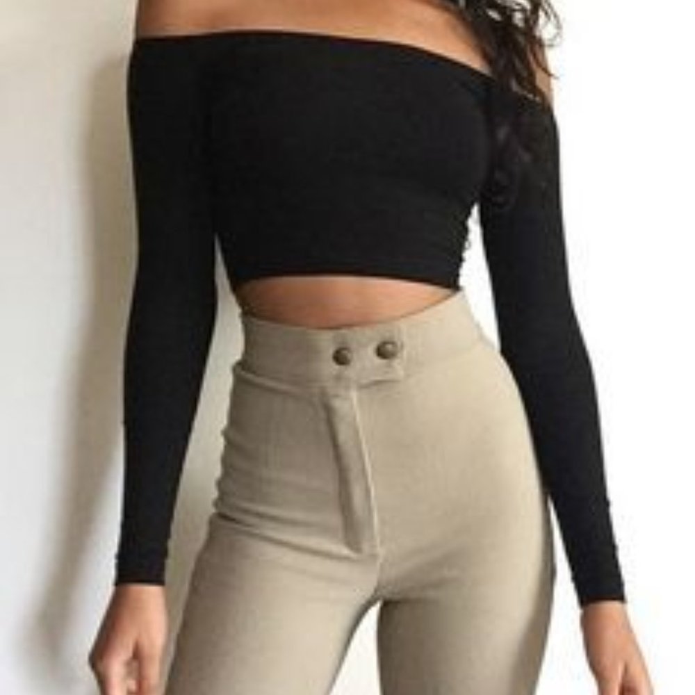 Black Off The Shoulders Long Sleeve Top